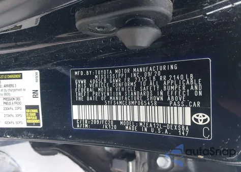 2021 Toyota Corolla Se from USA, damaged, VIN 5YFS4MCE8MP065458